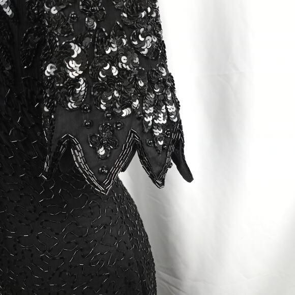 CHAMP ELLYSE Open Back Hand Beaded Silk Gown 6 Elegant EventWear Coquette - Picture 8 of 10